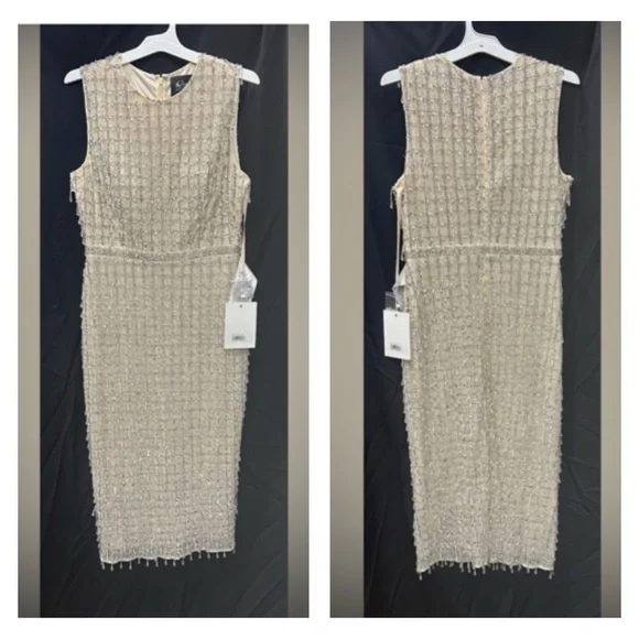 beige off shoulder dress Fully Beaded Off-Shoulder Gown With Paneled A-line Skirt Beige / FR 42